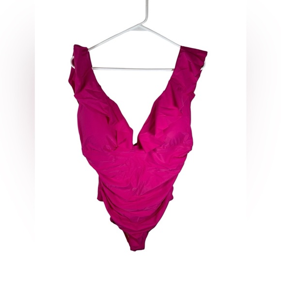 J.Crew Ruched Ruffle One-Piece women’s swimsuit hot pink size 18 - Picture 1 of 8